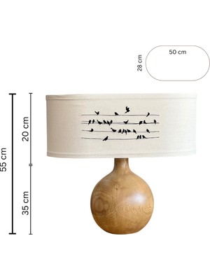 Kavsa El Yapımı Ahşap Abajur Nakışlı Başlık