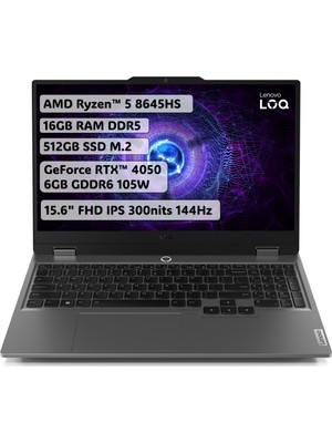 Lenovo LOQ AMD Ryzen 5 8645HS 16GB 1TB SSD RTX4050 Freedos 15.6" FHD Taşınabilir Bilgisayar 83DX00B7TR