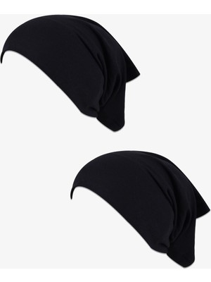 Kadın 2'li Likralı Dikişsiz Siyah Tesettür Bone