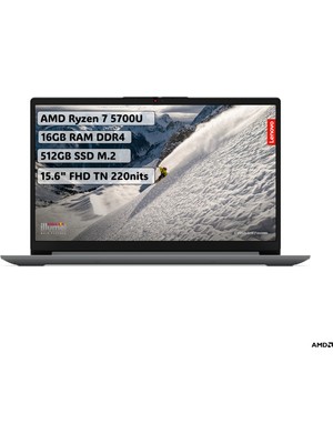 Lenovo Ideapad 1 AMD Ryzen 7 5700U 16GB 512GB SSD Freedos 15.6" FHD Taşınabilir Bilgisayar 82R400R4TR