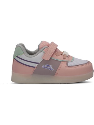 Slazenger PERLE Kız Çocuk Cırt Cırtlı Işıklı Taban Beyaz / Pembe Sneaker