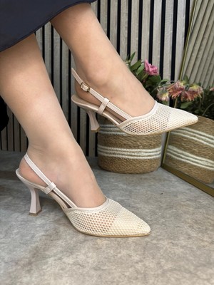 Nstil Günlük Kadın Fileli Arkası Açık Ayarlanabilir Tokalı Ince Topuklu Abiye Ayakkbı 923