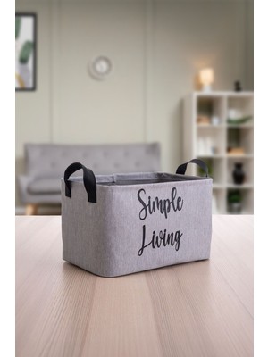 Gri Simple Living Baskılı Orta Boy 2'li Düzenleyici Saklama Sepeti Set 30X22X18