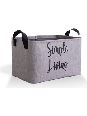 Gri Simple Living Baskılı Orta Boy 2'li Düzenleyici Saklama Sepeti Set 30X22X18