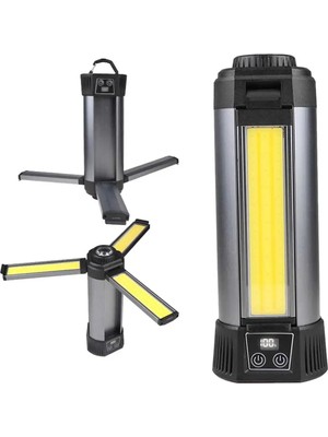 Powermaster PM-24566 35 Watt USB - Type-C Girişli P50 ve Cob Ledli 3 Kanatlı Kollu Çalışma Lambası