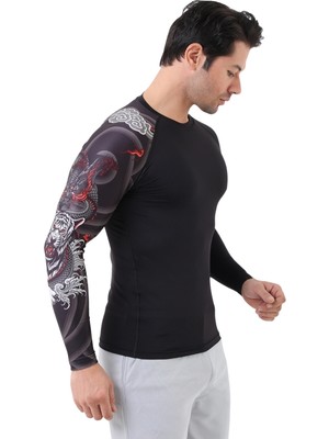 Domin Spor Erkek Uzun Kollu Tek Kol Dijital Baskılı Compression Fitness Gym Spor Body Tshirt DMN66777