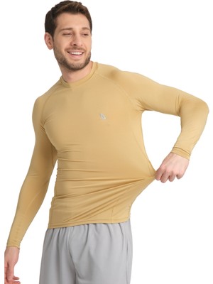 Domin Spor Erkek Uzun Kollu Gold Bej Likralı Fit Compression Spor Body Tshirt DMN1453884353