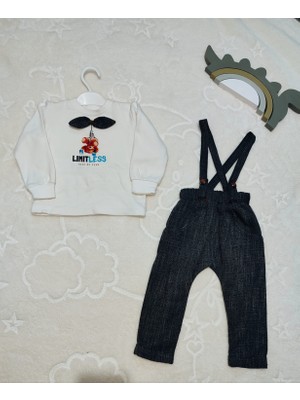 9-12-18 Ay Papyonlu Sweat Kot Pantolon 2li Erkek Bebek Salopet Takımı