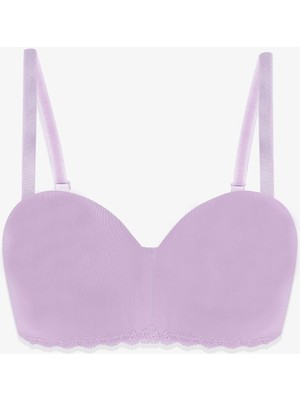 Koza İç Giyim Kadın Mikro Straplez Sütyen Lila Renk Pamuk Kumaşla Gün Boyu Konfor ve Desteksiz Tasarım