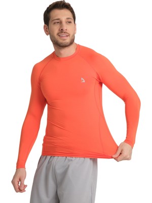 Domin Spor Erkek Uzun Kollu Orange Esnek Fit Compression Spor Body Tshirt DMN1453797118