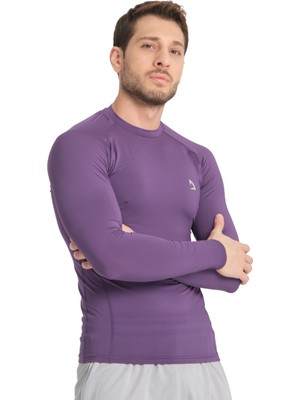 Domin Spor Erkek Uzun Kol Mor Ter Tutmaz Fit Compression Spor Body Tshirt