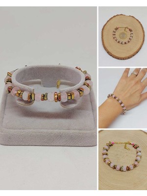 Yaşam Tohumu Pembe Kuvars Taşı Tasarım Bileklik (55890)