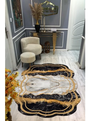 Doruklar Home Collection Kaymaz Taban Yıkanabilir Dijital Baskı Dekoratif Modern Desenli Elegance Serisi Lazer Kesim Dot Taban Halı ELG72