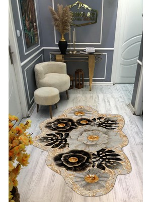 Doruklar Home Collection Kaymaz Taban Yıkanabilir Dijital Baskı Dekoratif Modern Desenli Elegance Serisi Lazer Kesim Dot Taban Halı ELG75