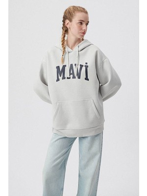 Mavi Logo Baskılı Kapüşonlu Gri Sweatshirt 1600361-34322