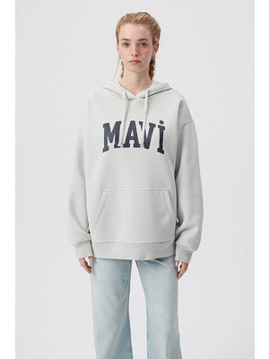 Mavi Logo Baskılı Kapüşonlu Gri Sweatshirt 1600361-34322