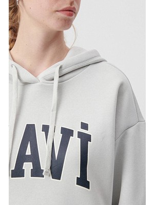 Mavi Logo Baskılı Kapüşonlu Gri Sweatshirt 1600361-34322