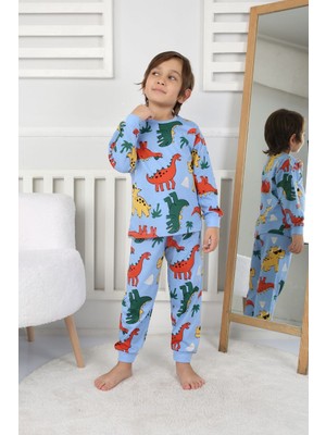 Bunny Hopp %100 Pamuk Dinozor Desenli Uzun Kollu Erkek Çocuk Pijama Takımı 3,4,5,6,7,8 Yaş