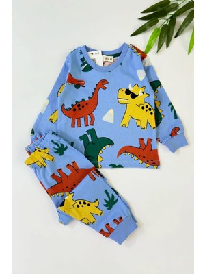 Bunny Hopp %100 Pamuk Dinozor Desenli Uzun Kollu Erkek Çocuk Pijama Takımı 3,4,5,6,7,8 Yaş