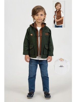 Miniğimin Cicileri Lifeis Meantto Good 4 Parça Süet Yelekli Kapüşonlu ceketli takım - Yeşil