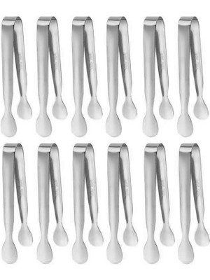 304 Çelik 12 Adet Mini Silver 11 Cm. Buz ve Şeker Maşası CIN624BY-12