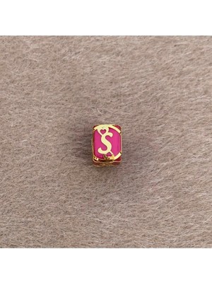 Bayar Gold 14 Ayar Altın Kafesli Pembe Boncuk S Harf Kolye Ucu