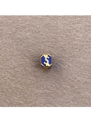 Bayar Gold 14 Ayar Altın Kafesli Lacivert Boncuk S Harf Kolye Ucu