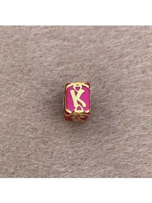 Bayar Gold 14 Ayar Altın Kafesli Pembe Boncuk K Harf Kolye Ucu