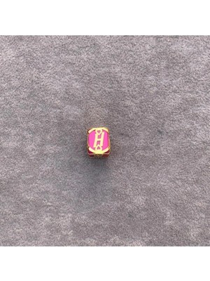 Bayar Gold 14 Ayar Altın Kafesli Pembe Boncuk H Harf Kolye Ucu