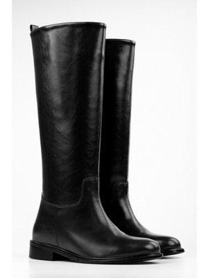 Shoeberry Kadın Lace Siyah Cilt Binici Çizme Suni Deri Malzeme ile 3 cm Topuk Yüksekliği