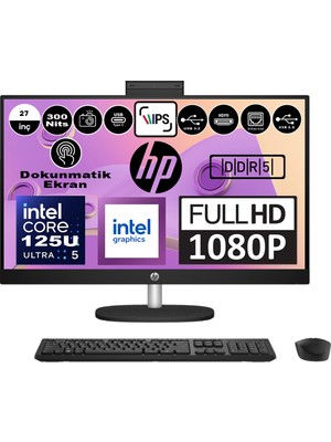 Hp 27-CR1025NT Intel Core Ultra 5 125U 16GB Ddr5 2tb SSD Windows 11 Home Intel® Aı Boost 27 Inç Dokunmatik IPS Fullhd All In One Bilgisayar 9W338EAH03+ Zetta Flash Bellek