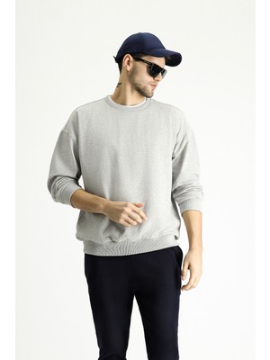 Bisiklet Yaka Oversize Pamuklu Sweatshirt