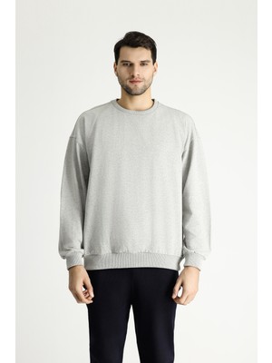 Bisiklet Yaka Oversize Pamuklu Sweatshirt