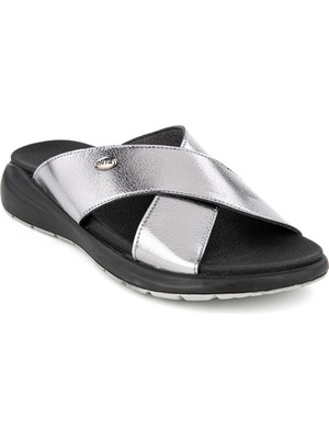 Muya Loulou Anatomik Taban Bantlı Kadın Günlük Terlik Kurşun