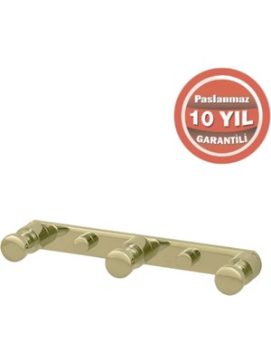 Çelik Banyo Paslanmaz Pirinç Flora 3’lü Askılık Altın Sarı Gold
