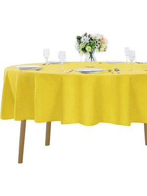 Zeren Home Sıvı Geçirmez Dertsiz Oval Masa Örtüsü Sarı