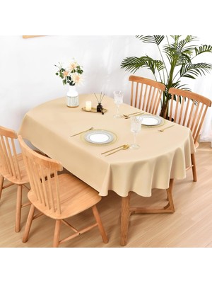 Zeren Home Sıvı Geçirmez Dertsiz Oval Masa Örtüsü Kapuçino