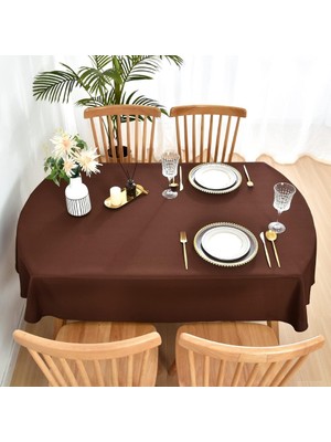 Zeren Home Sıvı Geçirmez Dertsiz Oval Masa Örtüsü Kahvrengi