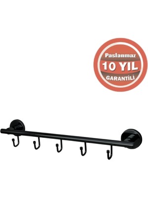 Çelik Banyo Paslanmaz Pirinç Flora 5’li Askılık Mat Siyah