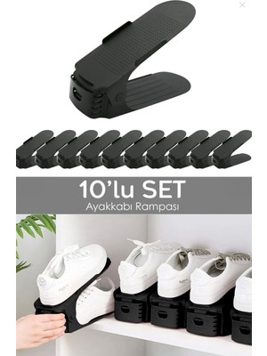 10'lu Tekli Ayarlanabilir Ayakkabı Rampası - Dolap Içi Ayakkabı Düzenleyici Organizer