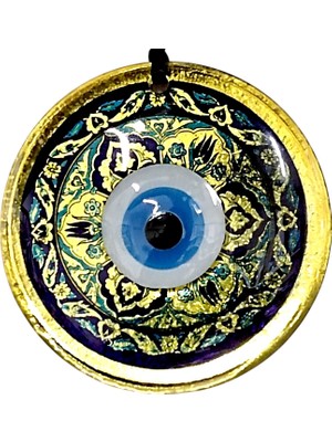 Mixperi Lale Desenli Nazar Boncuklu Altın Rengi Füzyon Cam El Işçiliği 12 x 12  cm  Duvar Süsü