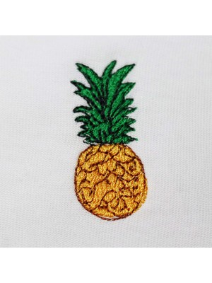 Tropikal Ananas Desenli Nakışlı Tişört