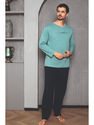 Erkek Baskılı Uzun Kollu Örme Pijama Takımı