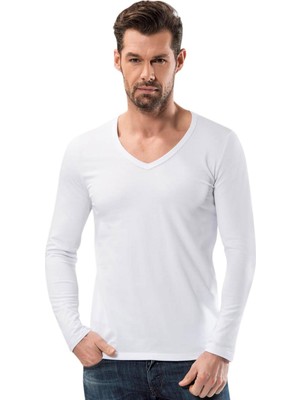 Opencart Yeni Br V Yaka Uzun Kollu Fit Kalıp T Shirt 1166