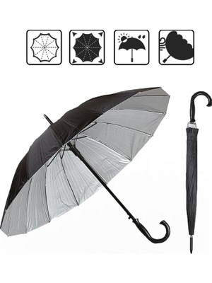 Microcase Unisex Otomatik 16 Telli Rüzgar Korumalı Rüzgarda Kırılmayan Su Geçirmez Dayanıklı Baston Şemsiye AL4664