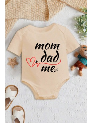 %100 Pamuk Mom Dad Me Baskılı Omuz Çıt Çıt Zıbın