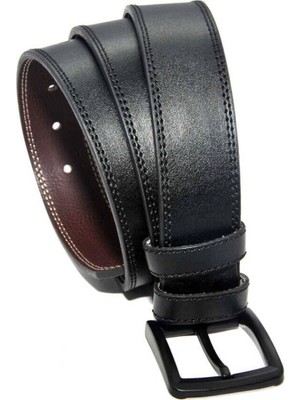 Süzer Deri Siyah  Deri Çift Dikişli Model 4 Cm.lik Spor Kemer - 7000-11-22K