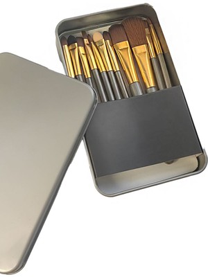 Chavin 12 Parça Teneke Kutulu Makyaj Fırçası Seti Fondöten Far Eyeliner Fırça CIN826KHV