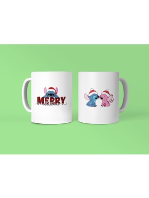 Merch&ice Merry Christmas Stitch ve Stitch-Angel (Stiç ve Sevgilisi) 2’ Li Yılbaşı Kupa