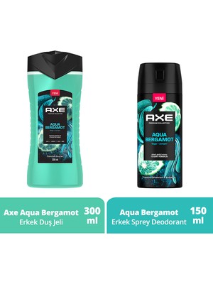 Axe Aqua Bergamot 300 ml Duş Jeli ve 150 ml Erkek Sprey Deodorant Ferahlatıcı Etki